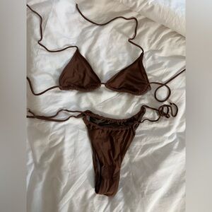 Blackbough drawstring cocoa brown Triangle Bikini top medium